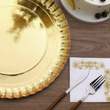 10 Pack | Scallop Rim Cardboard Serving Trays, Charger Plates Gold 13inch, Disposable Round