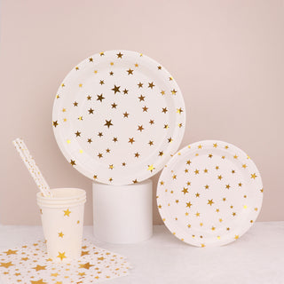 Elegant White Gold Stars Disposable Dinnerware Set for Stylish Events