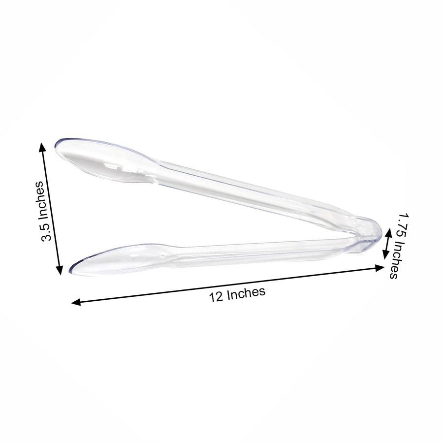 3 Pack | Clear 12inch Plastic Serving Tongs, Catering Disposable Food Service Tongs