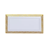 4 Pack | Gold and White 14inch Lace Print Rectangular Plastic Serving Trays#whtbkgd