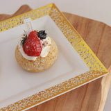 4 Pack | Gold and White 14inch Lace Print Rectangular Plastic Serving Trays