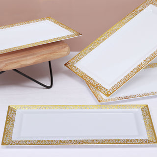 Elegant Gold and White Lace Print Rectangular Plastic Serving Trays