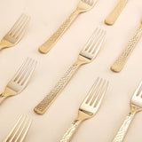 24 Pack | Gold Hammered Style 7inch Heavy Duty Plastic Forks, Plastic Silverware