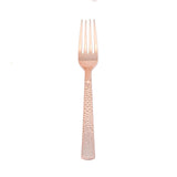 24 Pack | Rose Gold Hammered Style 7inch Heavy Duty Plastic Forks, Plastic Silverware#whtbkgd