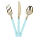 24 Pack | Gold 7inch Heavy Duty Plastic Forks with Blue Handle, Plastic Silverware