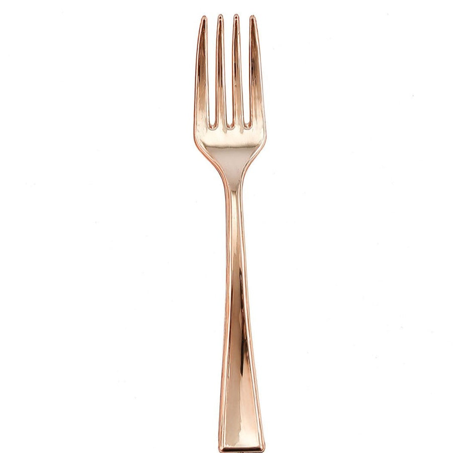 24 Pack | Rose Gold Mini 4inch Heavy Duty Plastic Dessert Forks, Appetizer Forks#whtbkgd