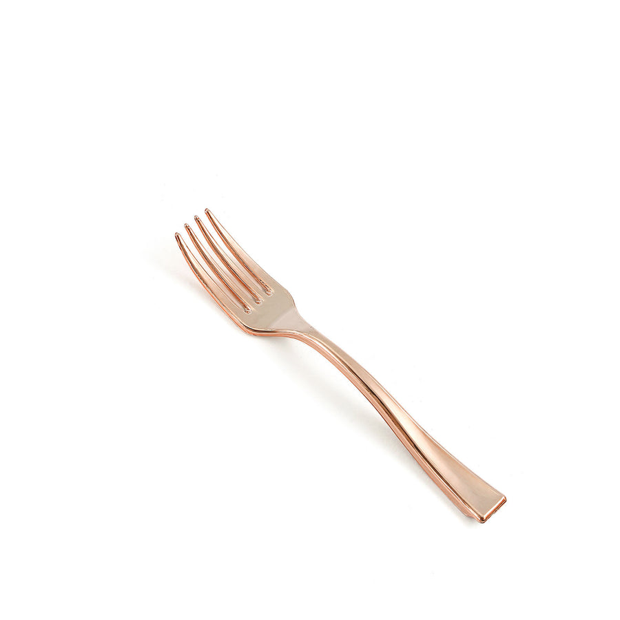 24 Pack | Rose Gold Mini 4inch Heavy Duty Plastic Dessert Forks, Appetizer Forks