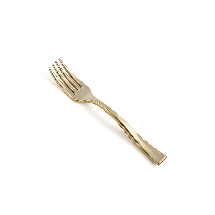 24 Pack | Gold Mini 4inch Heavy Duty Plastic Dessert Forks, Appetizer Forks