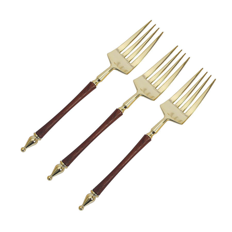 24 Pack | 6inch Gold / Brown Plastic Dessert Forks With Roman Column Handle