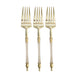24 Pack | 6inch Gold / Clear Glittered Plastic Dessert Forks With Roman Column Handle#whtbkgd