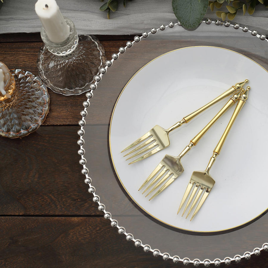 24 Pack | 6inch Gold Plastic Dessert Forks With Roman Column Handle, Disposable Utensils