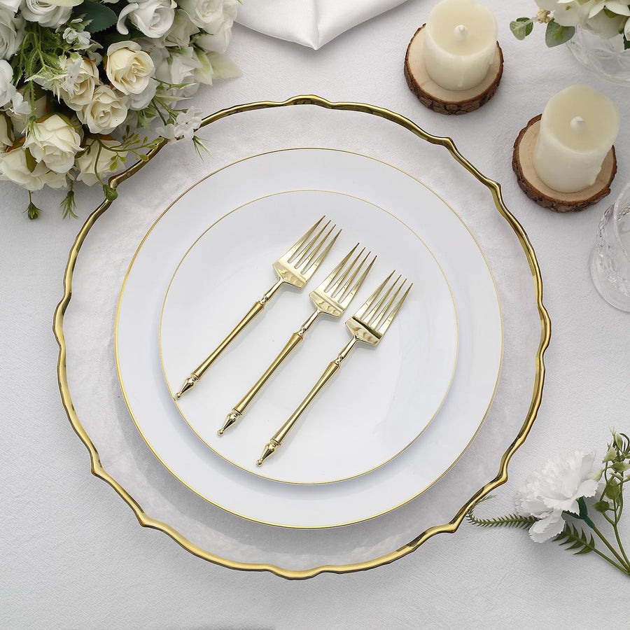 24 Pack | 6inch Gold Plastic Dessert Forks With Roman Column Handle, Disposable Utensils
