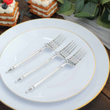 24 Pack | 6inch Silver Plastic Dessert Forks With Roman Column Handle, Disposable Silverware