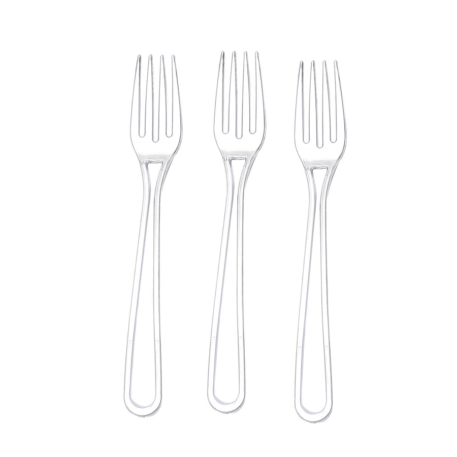 24 Pack | 7inch Silver Modern Hollow Handle Design Plastic Forks, Disposable Silverware#whtbkgd
