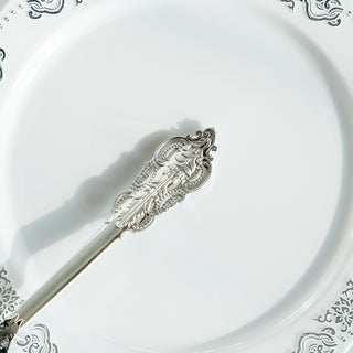 Impeccable Elegance with Metallic Silver Baroque Style Plastic Forks