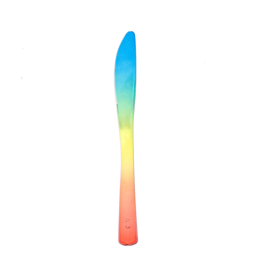 24 Pack - 8inch Rainbow Ombre Design Heavy Duty Plastic Knives#whtbkgd