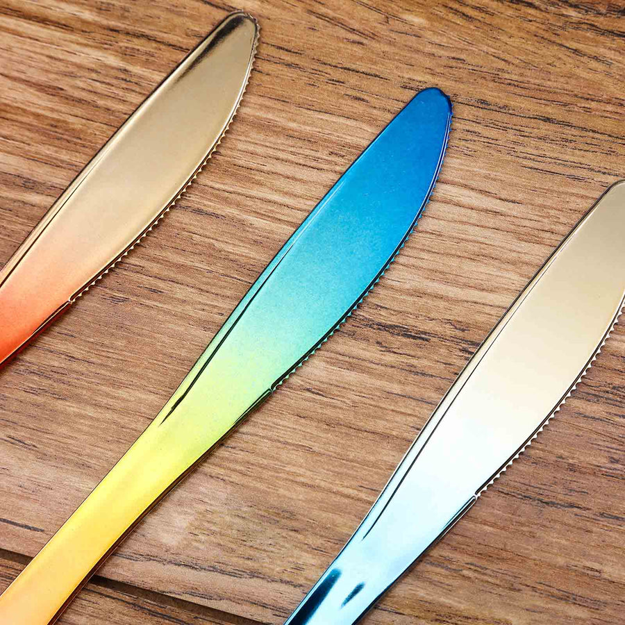24 Pack - 8inch Rainbow Ombre Design Heavy Duty Plastic Knives