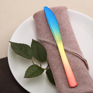 Add a Splash of Color to Your Tablescape with 24 Pack - 8" Rainbow Ombre Design Heavy Duty Plastic Knives