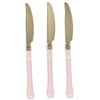 24 Pack | Gold 7.5inch Heavy Duty Plastic Knives with Blush Handle, Disposable Silverware#whtbkgd