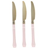 24 Pack | Gold 7.5inch Heavy Duty Plastic Knives with Blush Handle, Disposable Silverware#whtbkgd