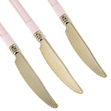 24 Pack | Gold 7.5inch Heavy Duty Plastic Knives with Blush Handle, Disposable Silverware