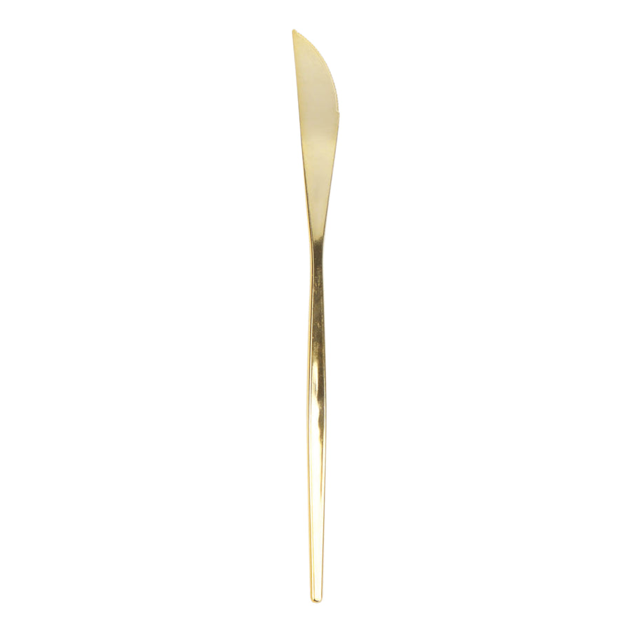 Glossy Gold Heavy Duty Plastic Silverware Knives Cutlery, Premium Disposable Sleek Flatware#whtbkgd