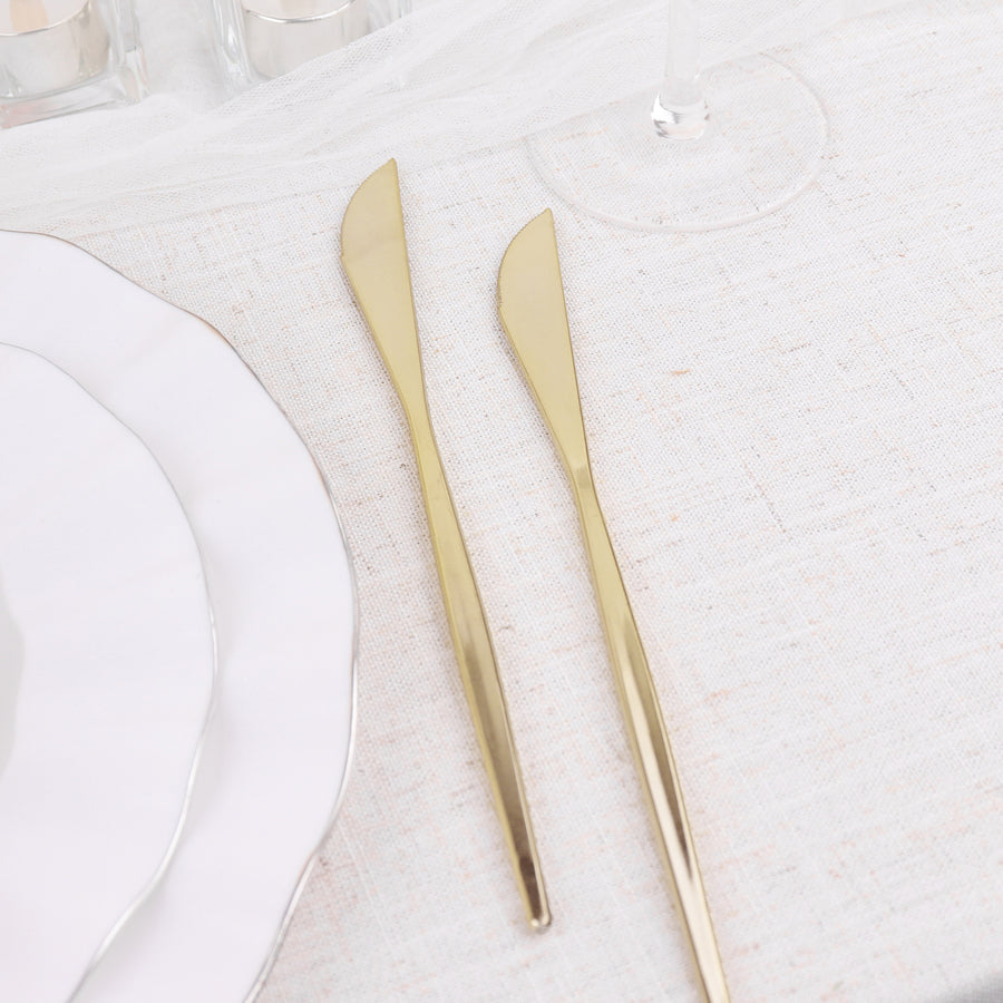 8inch Glossy Gold Heavy Duty Plastic Silverware Knives Cutlery, Premium Disposable Sleek Flatware