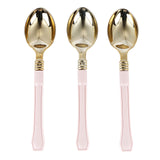 24 Pack | Gold 7inches Heavy Duty Plastic Spoons with Blush Handle, Disposable Silverware#whtbkgd