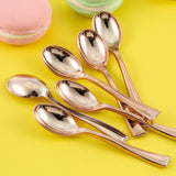 24 Pack | Rose Gold 4inch Heavy Duty Plastic Mini Dessert Spoons, Disposable Silverware