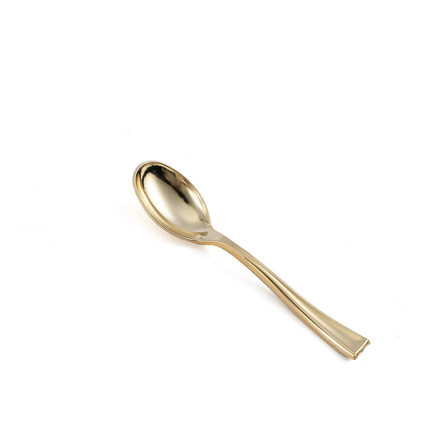 24 Pack | Gold 4inch Heavy Duty Plastic Mini Dessert Spoons, Disposable Silverware