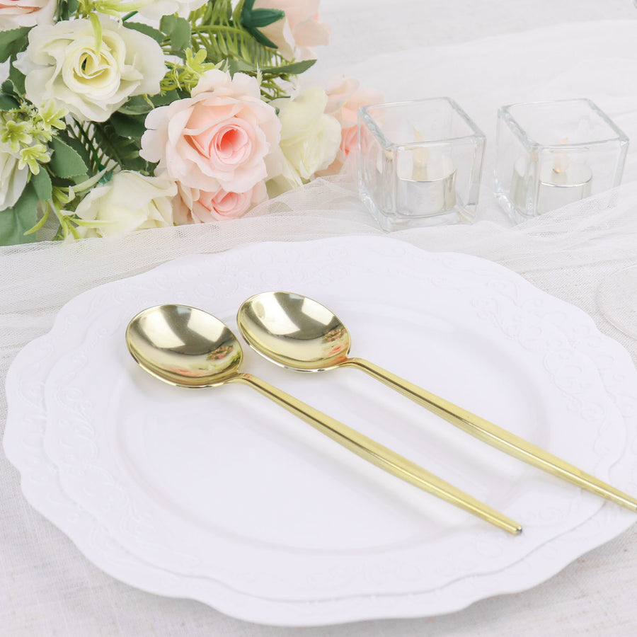 Glossy Gold Heavy Duty Plastic Silverware Spoons Cutlery, Premium Disposable Sleek Flatware