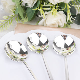 Glamorize Your Tablescape with Glossy Silver Heavy Duty Plastic Silverware Spoons
