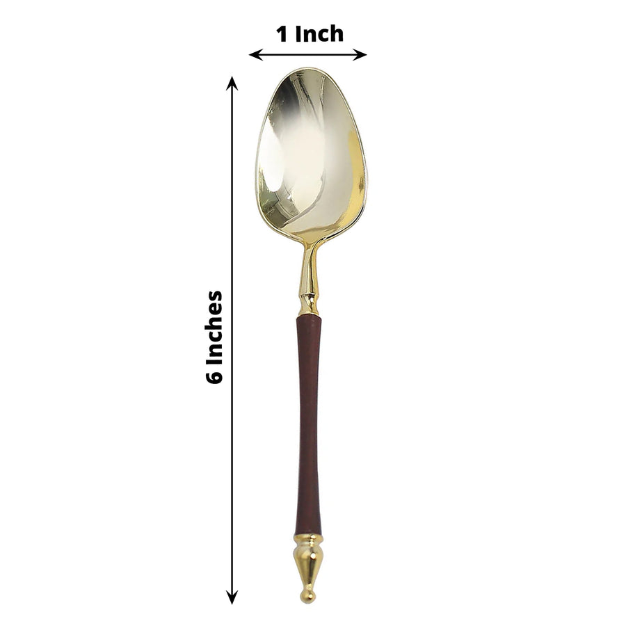 24 Pack | 6inch Gold / Brown European Style Disposable Dessert Spoons With Roman Column Handle