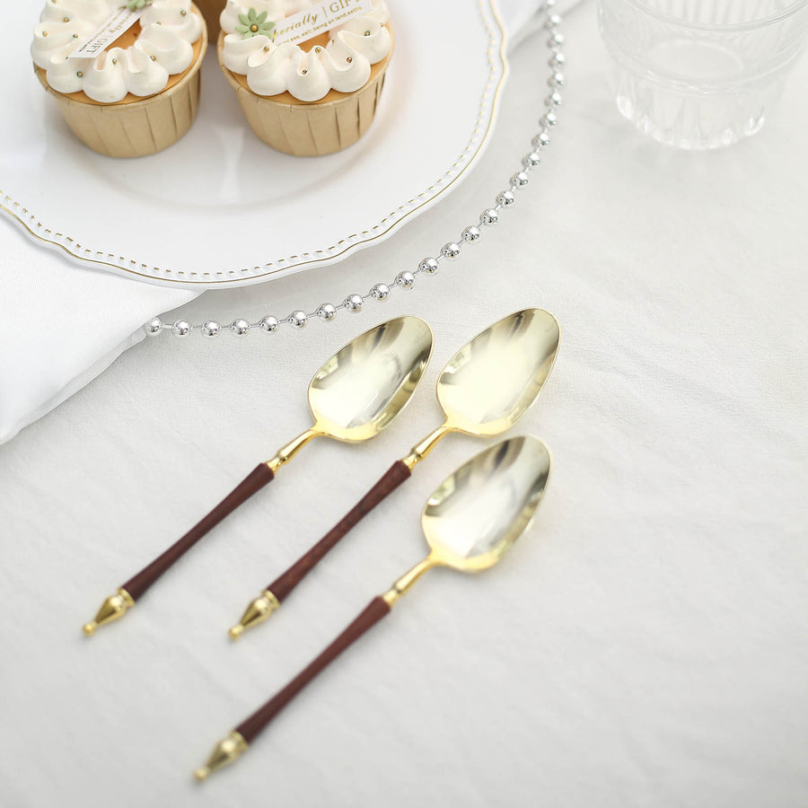 24 Pack | 6inch Gold / Brown European Style Disposable Dessert Spoons With Roman Column Handle
