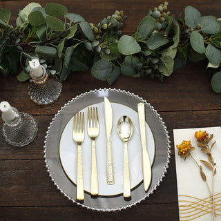 Experience Elegance and Durability with our Gold Hammered Design Silverware Set