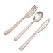 24 Pack | 7inch Hammered Design Rose Gold Heavy Duty Plastic Silverware Set#whtbkgd
