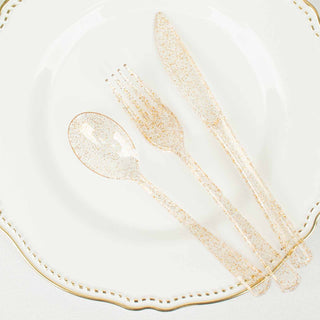 Dine in Style with Gold Glitter Heavy Duty Plastic Silverware Set