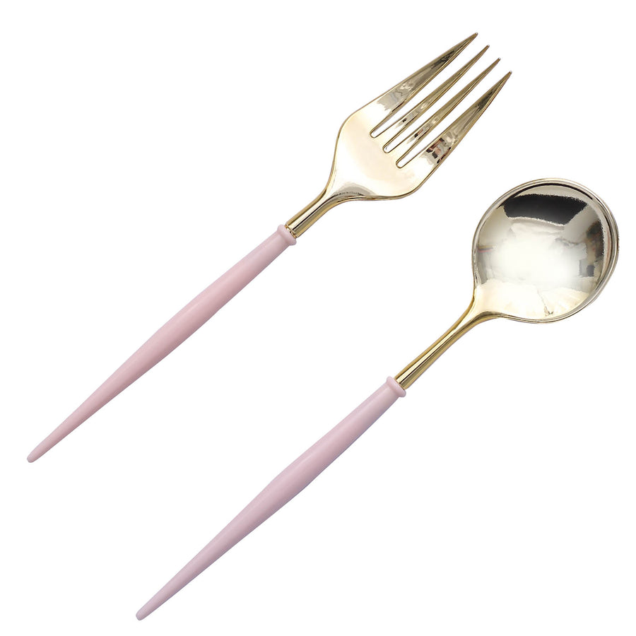 24 Pack | 6inch Gold / Rose Gold Premium Disposable Fork / Spoon Silverware Set#whtbkgd