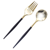 24 Pack | 6inch Gold / Black Premium Disposable Fork / Spoon Silverware Set#whtbkgd