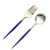 24 Pack | 6inch Gold / Royal Blue Premium Plastic Fork / Spoon Utensil Set#whtbkgd