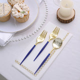 24 Pack | 6inch Gold / Royal Blue Premium Plastic Fork / Spoon Utensil Set