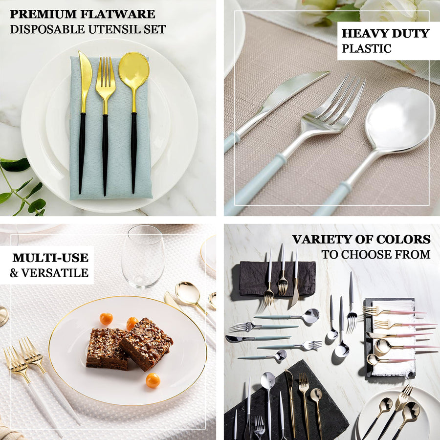 Rose Gold Modern Silverware Set, Premium Plastic Cutlery Set With Ivory Handle - 8Inch
