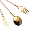 Metallic Gold Modern Silverware Set, Premium Plastic Cutlery Set With Rose Gold Handle - 8Inch#whtbkgd