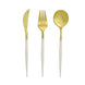 24 Pack | 8Inch Metallic Gold With Ivory Handle Silverware Set, Modern Premium Plastic Utensil Set