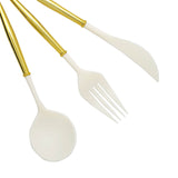 24 Pack | Ivory 8Inch Modern Flatware Set, Heavy Duty Plastic Silverware With Gold Handles#whtbkgd