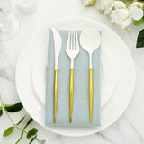 24 Pack | Ivory 8Inch Modern Flatware Set, Heavy Duty Plastic Silverware With Gold Handles