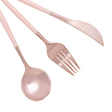 Rose Gold 8inch Modern Flatware Set, Heavy Duty Plastic Silverware With Blush Handles#whtbkgd