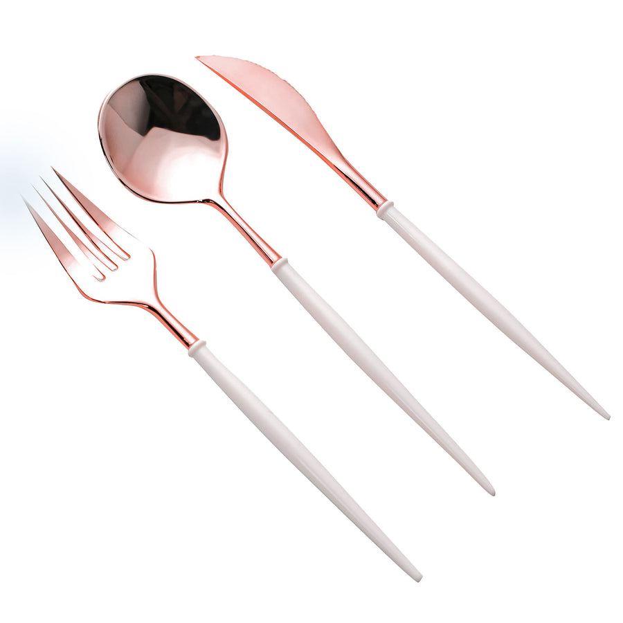 Rose Gold Modern Silverware Set, Premium Plastic Cutlery Set With Ivory Handle - 8Inch
