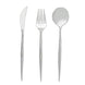 24 Pack | Silver 8inch Modern Flatware Set, Heavy Duty Plastic Silverware, Disposable Cutlery