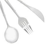 Silver 8inch Modern Flatware Set, Heavy Duty Plastic Silverware, Disposable Cutlery#whtbkgd